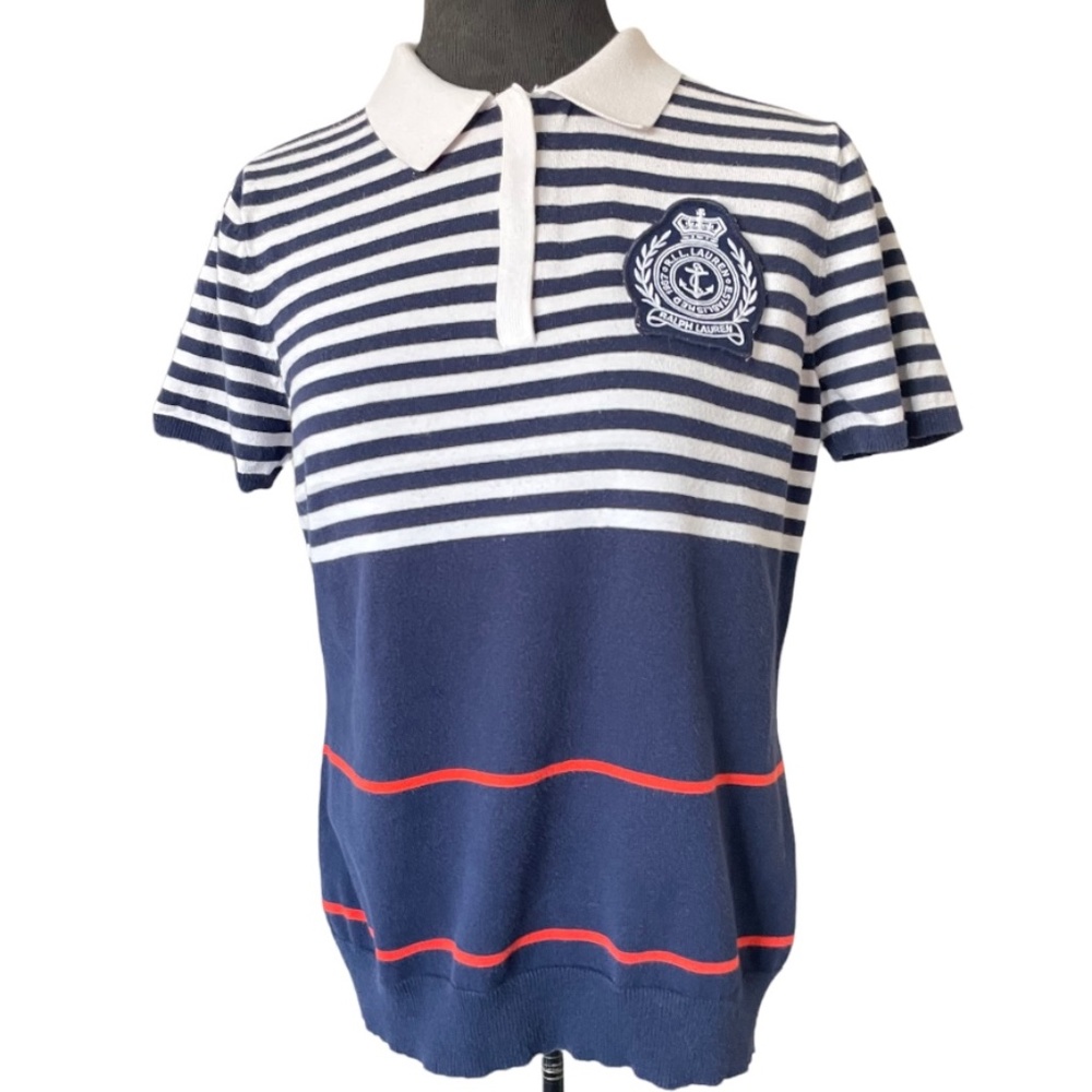 #3 Lauren Active by Ralph Lauren Short Sleeve Women's Striped Polo Shirt Size M